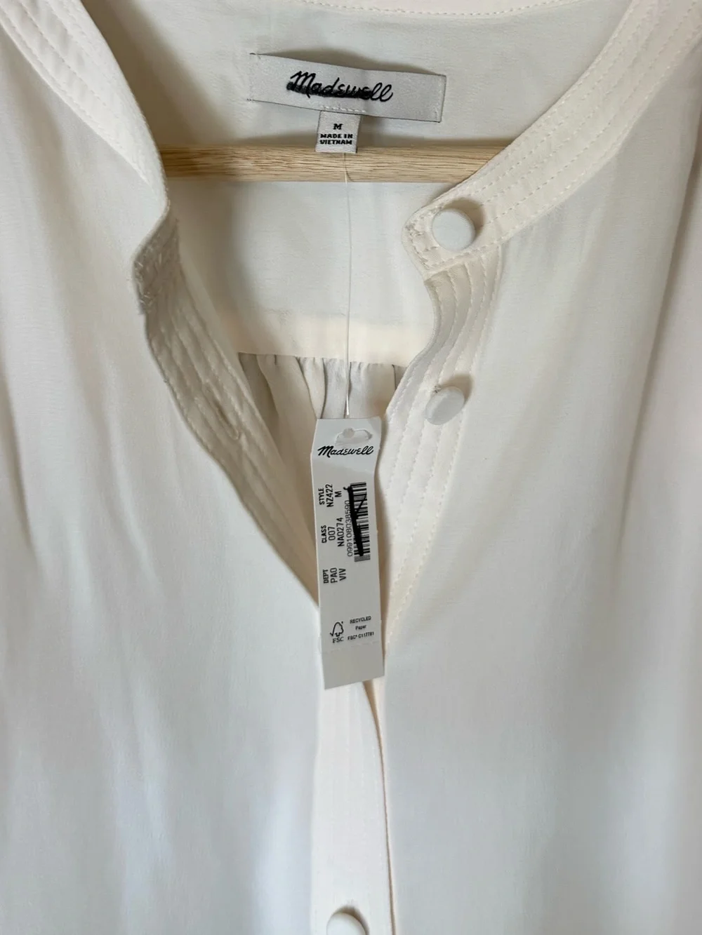 Madewell Puff-Sleeve Button-Front Blouse in Cream NWT Size Medium